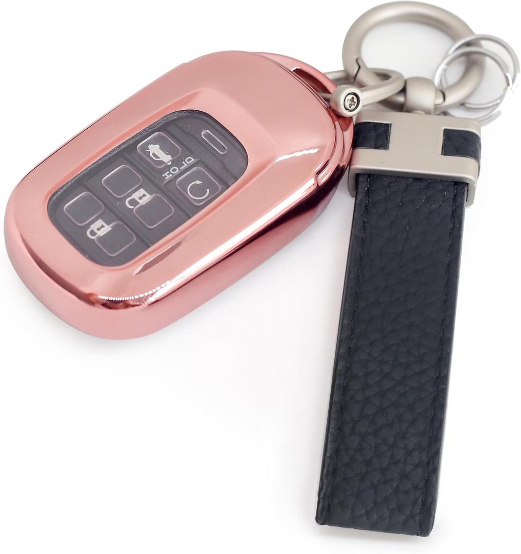 Key Fob Cover for Honda CRV Accord Civic HRV Pilot 2026 2025 2024(BTTM P) | Pink Smart Key Case for CRV Accord Civic HRV Pilot Sport SI EX EXL Keys Shells with Leather Keychain