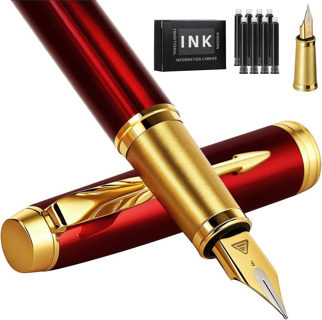 Fountain Pen, luxury pens,Fine point smooth writing pens for journaling fancy pens with Gift Case, Red