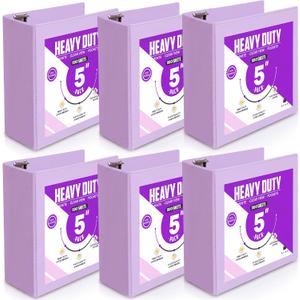 Sinload 6 Pcs 3 Ring Binder, 5 Inch Large Capacity 3 Slant D Ring Binders with Pockets, 8.5" x 11" Presentation Folder View Binder with Customizable Clear Cover for Documents Files Projects (Purple)
