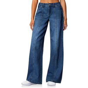 Cicy Bell Womens Wide Leg Jeans High Waisted Baggy Stretchy Front Seam Denim Pants with Pockets (Size 10)