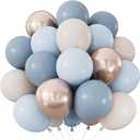Dusty Blue and Gold Balloons - 12 Inch Dusty Blue Balloons Metallic Gold Sand White Latex Balloon Baby Shower Balloon for Girls Gender Reveal Birthday Party Supplies, Boy Baby Shower Decoration