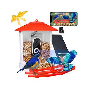 Smart Bird Feeder with Camera, Solar Powered Birds Watching Camera, 2K Night Vsion, AI Identify, Auto Capture & Live Video Watch Birds, Built-in TF, Ideal Gift for Outdoor Bird Watching Lover