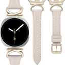 Minyee Leather Band Compatible with Samsung Galaxy Watch 8 40mm 44mm/ 8 Classic 46mm Bands, No Gap One-Click Slim Thin Dressy Leather Strap with C-Shape Metal Buckle Women, NOT for Other Models