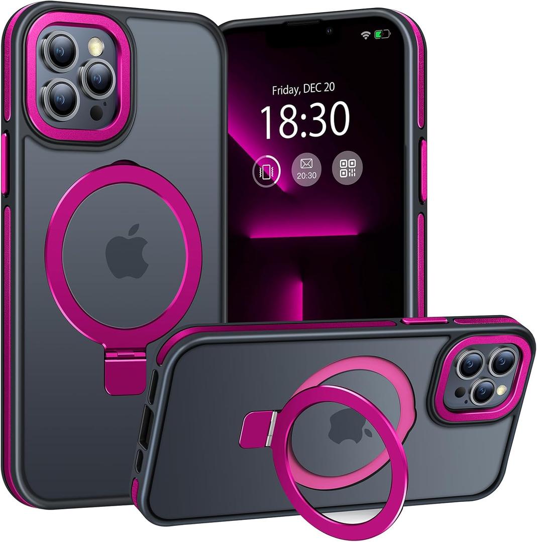 Magnetic Case for iPhone 13 Pro Max, with Invisible Ring Stand, Military Drop Protection, Shockproof Anti-Fingerprint Matte Protective Cover for iPhone 13 Pro Max, Hot Pink