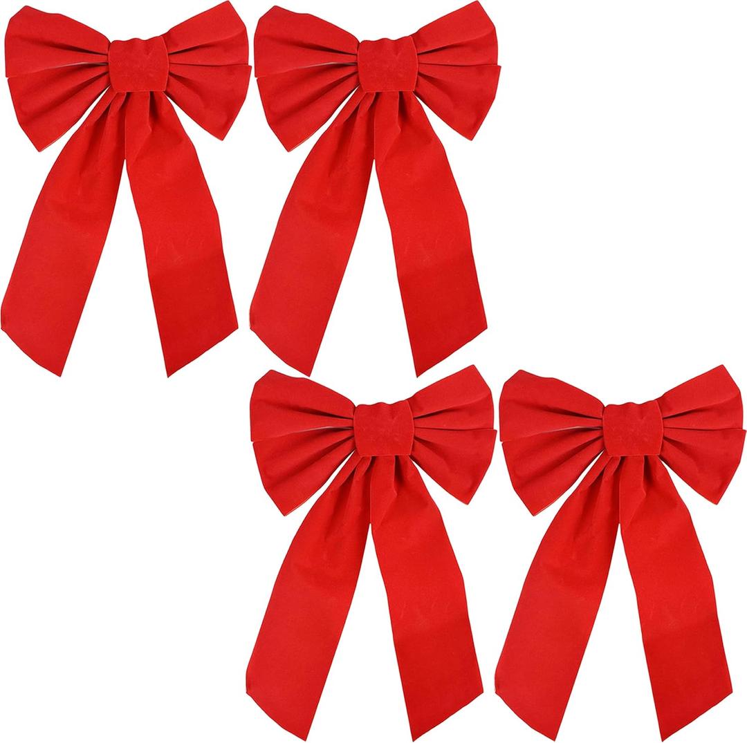 Red Velvet Christmas Bow 9-inch X 16-inch 4 Pack of Holiday Bows