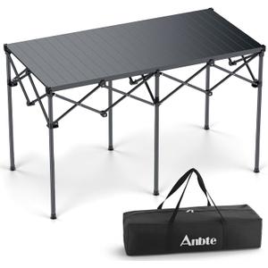 Anbte Heavy-Duty Camping Table, 48 x 23.6 Large Roll Up Camping Table for 6-8 People Support 264lbs with Carry Bag, Waterproof, Portable, for Backyard BBQ Tailgating Picnic Party Indoor, Black