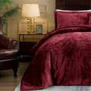 TAMGHO Velvet King Size Comforter Set, Luxuriously Soft King Comforter Set, Lightweight Bed Set for All Seasons, Oversized Comforter (108"x96") with 2 Matching Shams (20"x36"), Marron Burgundy