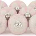 Drawer Knobs - Handmade Ceramic Dresser Pull Handle Kitchen Cabinets Countryside Farmhouse Boho Decor Furniture Hardware - Pink - Pack of 12