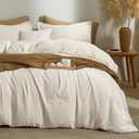 Bailix Muslin Duvet Cover Set King Size, 100% Washed Cotton Gauze Duvet Cover for All Seasons, Linen Like, 3 PCS, 1 Fluffy Duvet Cover(104"x90") with 2 Pillow Shams(20"x36"), Beige