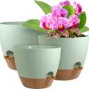 10/9/8 inch Self Watering Pots, Planter, Plant Pots with Mesh Drainage Holes for Indoor Outdoor Garden Plants, Plastic Flower Pots with Deep Reservoir for House Plants, Green with Brown