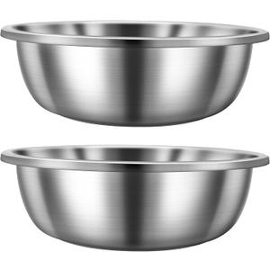 2 Pack Large Mixing Bowl Oversized All Purpose 304 Stainless Steel Polished Mirror Flat Base Metal Bowl for Home or Commercial Prepping Baking Mixing Marinating(8qt)