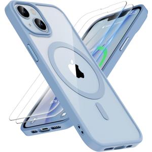 ORETECH Magnetic for iPhone 13 Case, [Compatible with MagSafe] [2 Pcs 9H Screen Protectors] [15 FT Military Grade Drop Protection] Transparent Back Shockproof Bumper Thin Cover - Sierra Blue