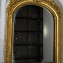 Small Gold Vintage Vanity Desk Makeup Mirror Antique Decorative Wall Mirror,Resin Carved Arch Table Mirror with Stand for Living Room,Bedroom Dresser,Desktop Decor 10.2" x 7"