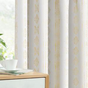 Vangao 100% Blackout Curtains for Bedroom Boho Curtains 72 Inches Long for Living Room Golden Geometric Foil Printed Room Darkening Thermal Insulated Window Drapes Off White 2 Panels