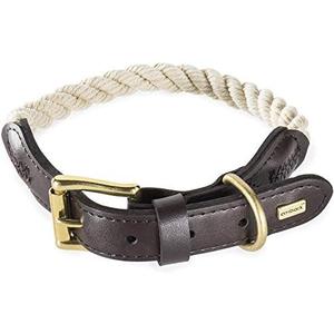Embark Pets Country Dog Rope Collar - Braided Cotton and Leather Finish -Small, Medium, Large and Extra Large Collars for Dogs - Durable and Strong Build for Training, Walking, Running (Large, White)