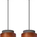 Modern Cement Pendant Light Fixture,Concrete Pendant Lights with Wood Accent,Vintage Farmhouse Chandelier for Kitchen Island Dining Room Living Room Bedroom Restaurant Cafe(Black 2-Pack)