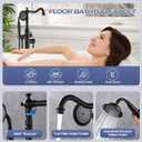 Free Standing Tub Faucet, Floor Mount Bathroom Tub Filler, Freestanding Bathtub Shower Faucets with Handheld Sprayer, Matte Black