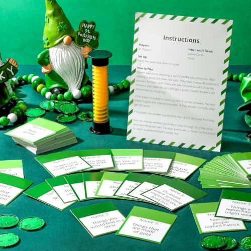 Leitee St. Patrick's Day 5 Second Game Question Cards and 5 Second Hourglass Family Clover Game Irish Themed Simple Questions for Party School Classroom, Family Activities Party Favors