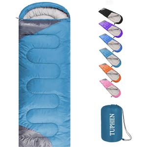 tuphen- Sleeping Bags for Adults Kids Boys Girls Backpacking Hiking Camping Microfiber Liner, Cold Warm Weather 4 Seasons Winter, Fall, Spring, Summer, Indoor Outdoor Use, Lightweight & Waterproof, Lake Blue Gray