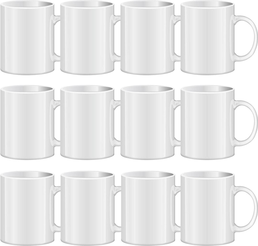 TANGLONG Sublimation Mugs Blank, Tazas Para Sublimacion, White Ceramic Sublimation Cups, Bulk Mugs for Coffee, Tea, Latte, Soup, Milk, Hot Cocoa 11 oz Set of 12