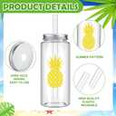 Jingmore 20 Pcs Hawaiian Plastic Cups with Lids and Straws 14 oz Reusable Tropical Drinking Reusable Cups Clear Luau Party Supplies Plastic Tumbler with Lid and Straw for Summer Beach Party Supplies