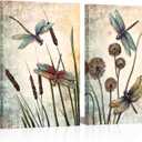 LoveHouse Dragonfly Wall Art Vintage Insect Painting Pictures Prints Beige Dandelion on Canvas Artwork