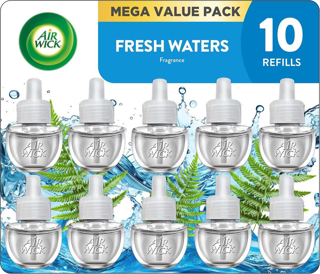 Air Wick Plug-In Scented Oil Refills, 10 Count, Fresh Waters, Air Freshener, Essential Oils, Eco Friendly, 0.67 Fl Oz