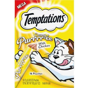 Temptations Creamy Puree Squeezable Lickable Wet Cat Treat with Chicken, 0.42 oz. Tubes, 16 Count, BB Date: 01/25/2026