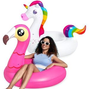 JOYIN 2-Pack Flamingo Unicorn Pool Float - Fun Floaties Inflatable Swimming Pool Tubes Toys Party Decorations, Summer Vacation Lake Beach Floaty Swim Rings Raft Lounger for Adults & Kids