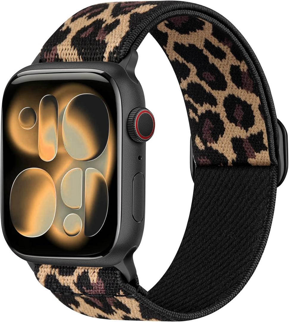 Leopard Stretchy Band for Apple Watch 40mm 38mm 41mm 42mm, Sport Nylon Ankle/Arm/Wrist Strap for iWatch Series 11-1, SE/Ultra 3 2 1, Adjustable Replacement Bands for Women Men, Leopard