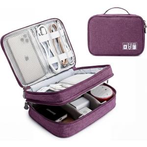 Lanola Travel Cable Organizer Bag, Electronic Accessories Case Portable Double Layer Cable Storage Bag for Cord,phone,Charger, Flash Drive, Phone, SD Card,Personal Items - (Purple)
