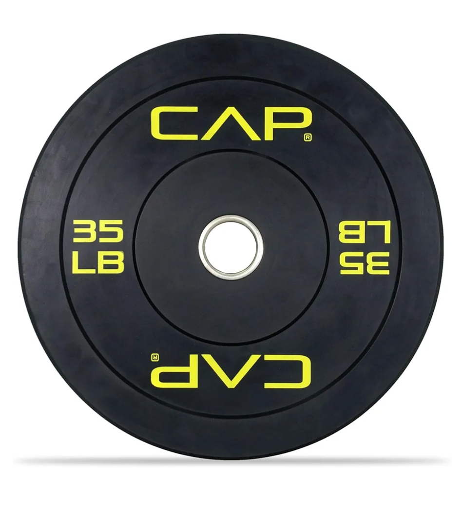 CAP Barbell Economy Olympic Bumper Plate with Yellow Logo, Black, 35 lb Single
