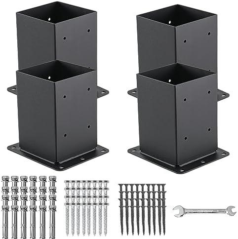 AXWHYS 4x4 Post Base 4 Pcs, (Inner Size 3.6x3.6) Post Anchors, 13GA Thick Solid Steel & Black Powder Coated,Deck Post Brackets Support Deck Base Plate Pergola Brackets Fence Kit Mailbox Mount