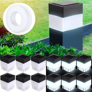 Hicarer 12 Pack Solar Fence Post Cap Lights 2in x 2in Solar Post Cap Fence Lights for Garden, Gazebos, Street Wall (White)