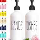 16 Oz Glass Soap Dispenser Set 2 Pack for Kitchen Sink,Contains Hand and Dish Soap Dispenser,White Kitchen Utensils