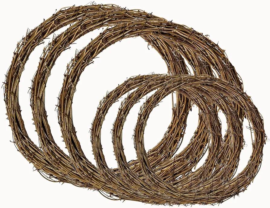 6pcs Natural Grapevine Wreath Rings Rattan Vine Branch Wreath Hoop for Christmas Ornament DIY Craft Christmas Easter Holiday Decoration Seasonal Decors (3pcs 25cm+3pcs 35cm)