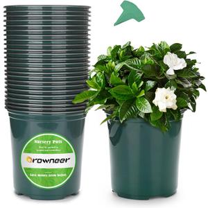 GROWNEER 24 Set 6" 1 Gallon for Plants Flexible Nursery Pot with Drainage Hole and 15 Pcs Plant Labels, Flower Plant Container for Indoor Outdoor, Green