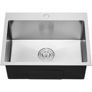 23 Inch Drop in Kitchen Sink Brushed Nickel, 18 Gague Stainless Steel 1 Faucet Hole Single Bowl Deep Kitchen Sink Topmount, D23"xW18"xH9" 23 Inch Drop in Kitchen Sink Brushed Nickel, 18 Gague Stainless Steel 1 Faucet Hole Single Bowl Deep Kitchen Sink Topmount, D23"xW18"xH9"