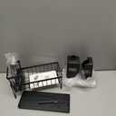 Cisily Kitchen Soap Dispenser Set with Sink Caddy, 12 Oz Glass Bottle, Hand and Dish Soap Dispenser Set with Sponge Holder, Black Stainless Steel Kitchen Countertop Sink Organizer Accessories