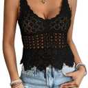 OYOANGLE Women's Scoop Neck Hollow Out Cami Tops Sleeveless Asymmetrical Tie Front Crochet Top, M
