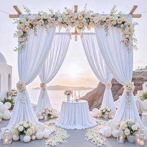 10 ft x 8 ft Wrinkle Free White Backdrop Curtain for Wedding Parties, Polyester Photography Backdrop Drapes for Birthday Parties Stage Backdrop Stand, White Background Curtains 5x8FT 2 Panels