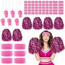 FineCheer 28 Pcs Spirit Support Items 6 Set Team Spirit Week Accessories Including Headbands Whistles Cheerleading Pompoms Sports Stickers for Sports Watching Games Cheering(Pink)
