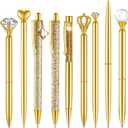 Janmini 9 Pcs Ballpoint Pens Set Metal Crystal Diamond Glitter Pens for Journaling Black Ink Pretty Cute Things Fancy Stationery Gifts for Women Girls Birthday Home Office Desk(Gold)