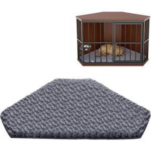 Hahafelt Croblissful 42.5 x 23.8 Inch Dog Kennel Pad Furniture Crate Corner Washable Bed for Large Dogs Plush Crate Beds Gray Pet Cage Sleeping Mat Soft Indoor Pet Corner Side Table(Only Mat)