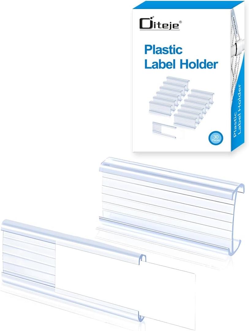 Diteje 30 Pack Plastic Wire Shelf Label Holder,Removable Shelving Rack Clips with Paper Inserts Compatible with Metro and Nexel 1-1/4inch Shelves,3.15x1.18inch