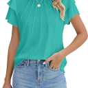 Blooming Jelly Women Dressy Casual Tops Business Work Blouses Summer Shirts Short Sleeve Crew Neck Outfits 2025 (M, Pool Blue)