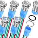 DaierTek 12mm Latching Push Button Switch 12V LED Blue Waterproof ON Off Maintained Power Button 12 Volt Small Round Metal Black Wired for Automotive - 6pcs (Silver)