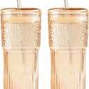 GOSCHE Glass Cups with Lids and Straws, 20oz Drinking Jar Glass Tumbler Iced Coffee Cups Set, Vintage Ripple Glassware Smoothie Cups for Water Coffee Tea, Amber, 2 Pcs
