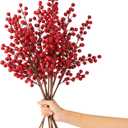Crafare 12 Pcs 20 Inch Large Artificial Red Berries Stems Waterproof Berry Branches for Xmas Tree Filler Floral Arrangement Winter Holiday Season Decor