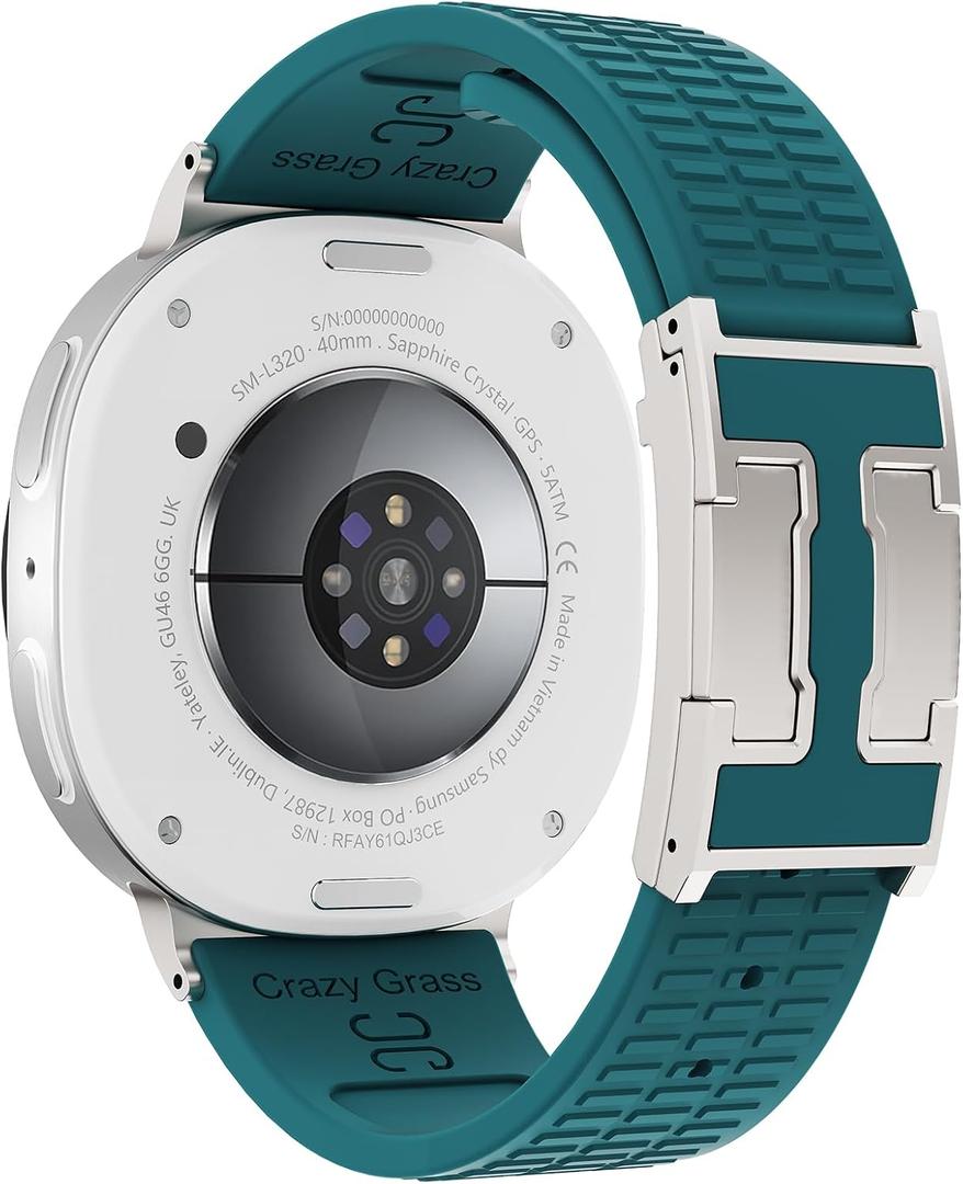 Sport Silicone Band Compatible with Samsung Galaxy Watch 8 Band 40mm 44mm/Galaxy Watch 8 Classic 46mm(2025), Soft Silicone Replacement Strap with Magnetic Buckle for Galaxy Watch 8 Women Men (Deep Green Band + Silver Buckle)